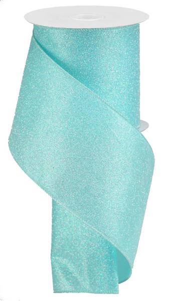 Iridescent Glitter on Satin Ribbon: Robin Egg Blue (10 Yards)