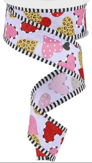 1.5" Hearts/Stripe Ribbon: Multi Pattern (10 Yards)
