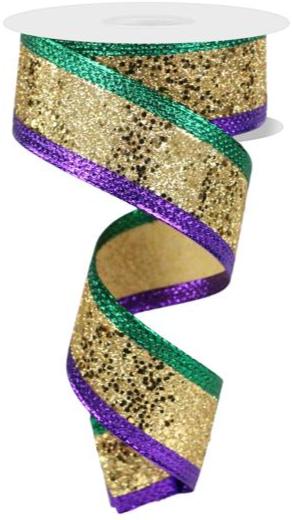 1.5" Large Glitter w/Metallic Ribbon: Mardi Gras (10 Yards)