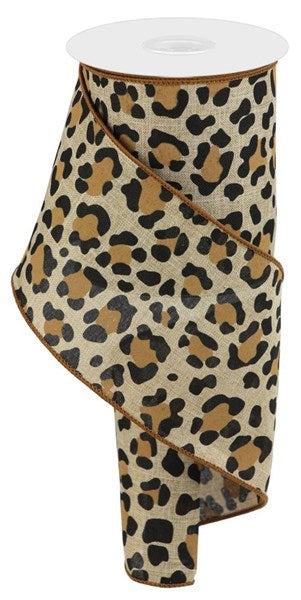 Leopard Print Ribbon: Light Beige, Black & Brown (10 Yards)