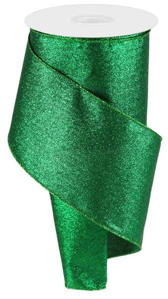 4" Shimmer Glitter Ribbon: Emerald Green (10 Yards)
