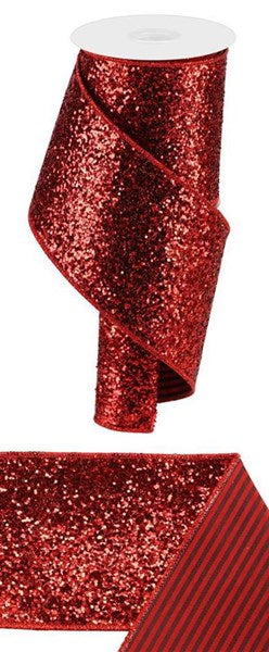4" Large Glitter/Vertical Stripe Ribbon: Red & Black (10 Yards)