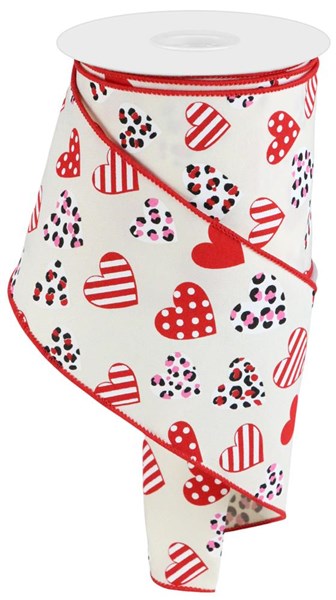 4" Multi/Leopard Hearts Ribbon (10 Yards)