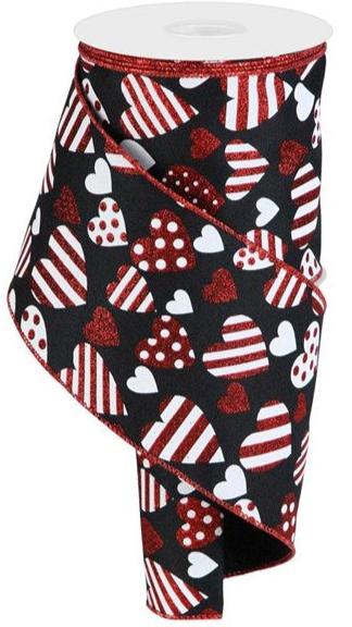 4" Valentine Hearts/Diagonal Ribbon (10 Yards)