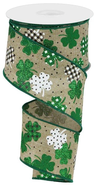 Patterned Shamrocks/Royal Burlap Ribbon: Burlap (10 Yards)