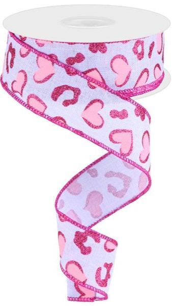 1.5" Heart Leopard Spots Ribbon: Purple & Pink (10 Yards)