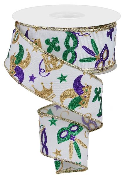 1.5" Mardi Gras Pattern Ribbon (10 Yards)