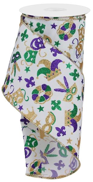 4" Mardi Gras Pattern Ribbon (10 Yards)