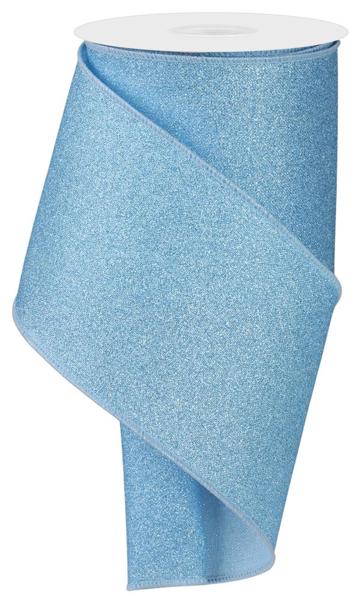 4” Fine Glitter on Royal Ribbon: Pale Blue (10 Yards)