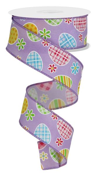 1.5" Checkered Plaid Egg/Daisy Ribbon: Purple (10 Yards)