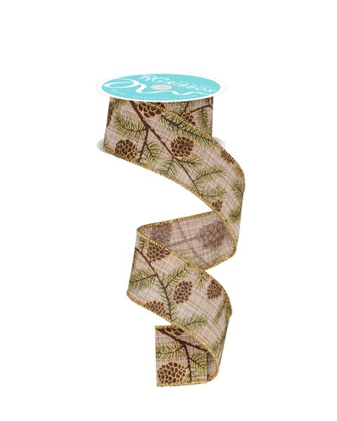 1.5" x 10yd Pinecone/Branch Ribbon