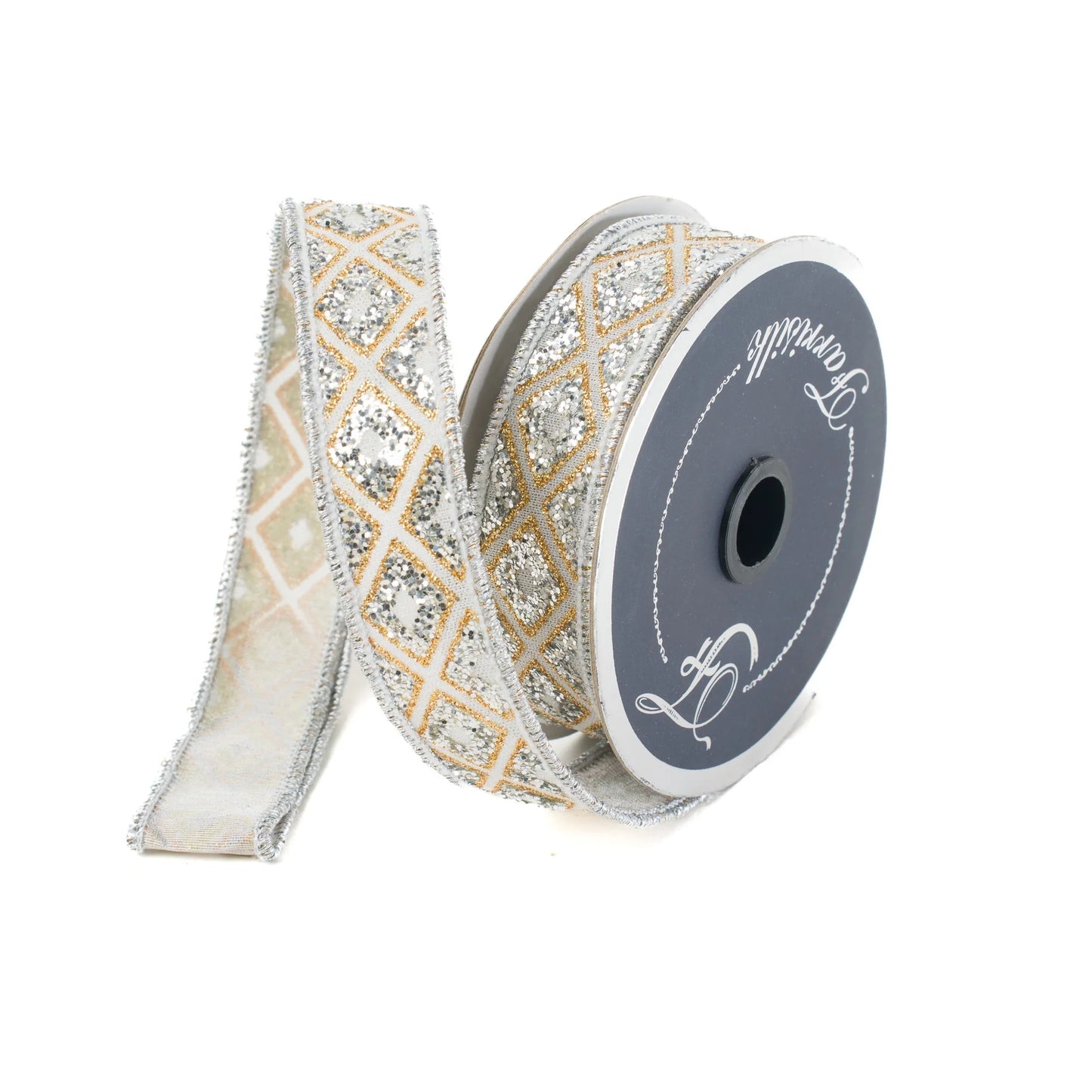 Farrisilk 1"x 10yds Marquise Diamond Ribbon Silver