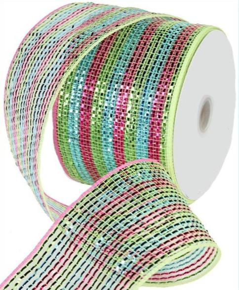 4" Wide Foil Stripe Ribbon: Hot Pink, Turquoise, & Lime (25 Yards)