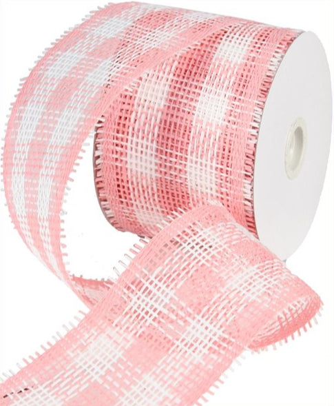 4" Woven Check Paper Mesh: Pink, White (20 Yards)