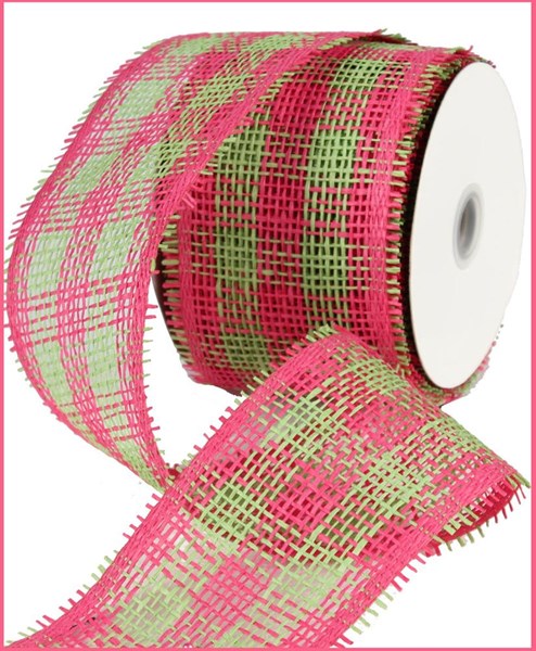 4" Woven Check Paper Mesh: Lime Green, Fuchsia (20 Yards)