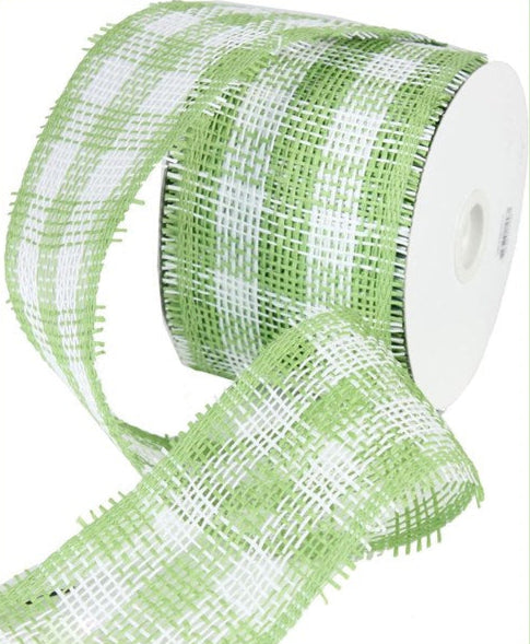 4" Woven Check Paper Mesh: Lime Green, White (20 Yards)