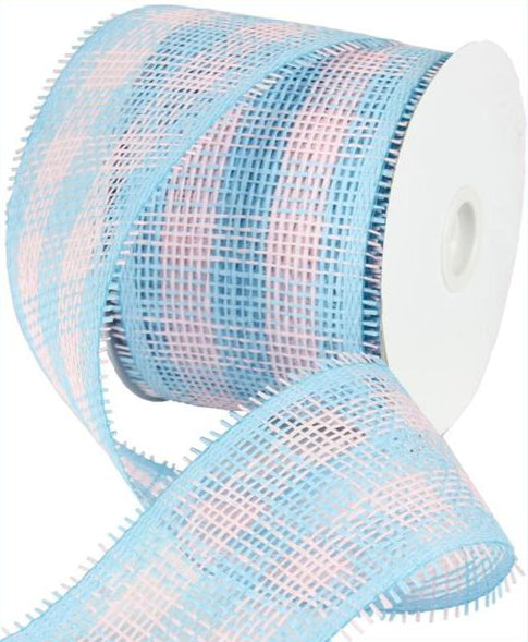 4" Woven Check Paper Mesh: Baby Pink, Baby Blue (20 Yards)