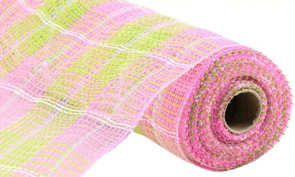 10.25" Jute/Iridescent Plaid Mesh: Light Pink & Spring Green (10 Yards)