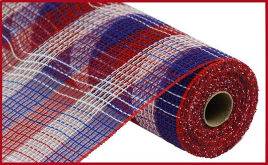 10.25" Faux Jute Small Check Mesh: Red, White, & Blue (10 Yards)