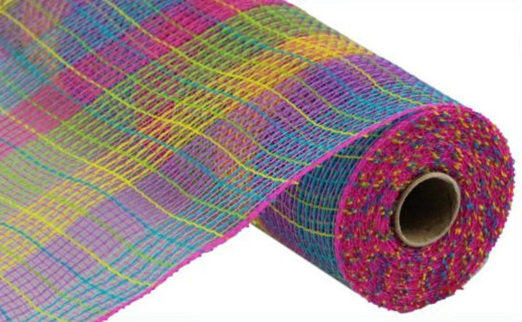 10.25" Faux Jute Small Check Mesh: Hot Pink, Green, Yellow, Lavender, & Turquoise (10 Yards)