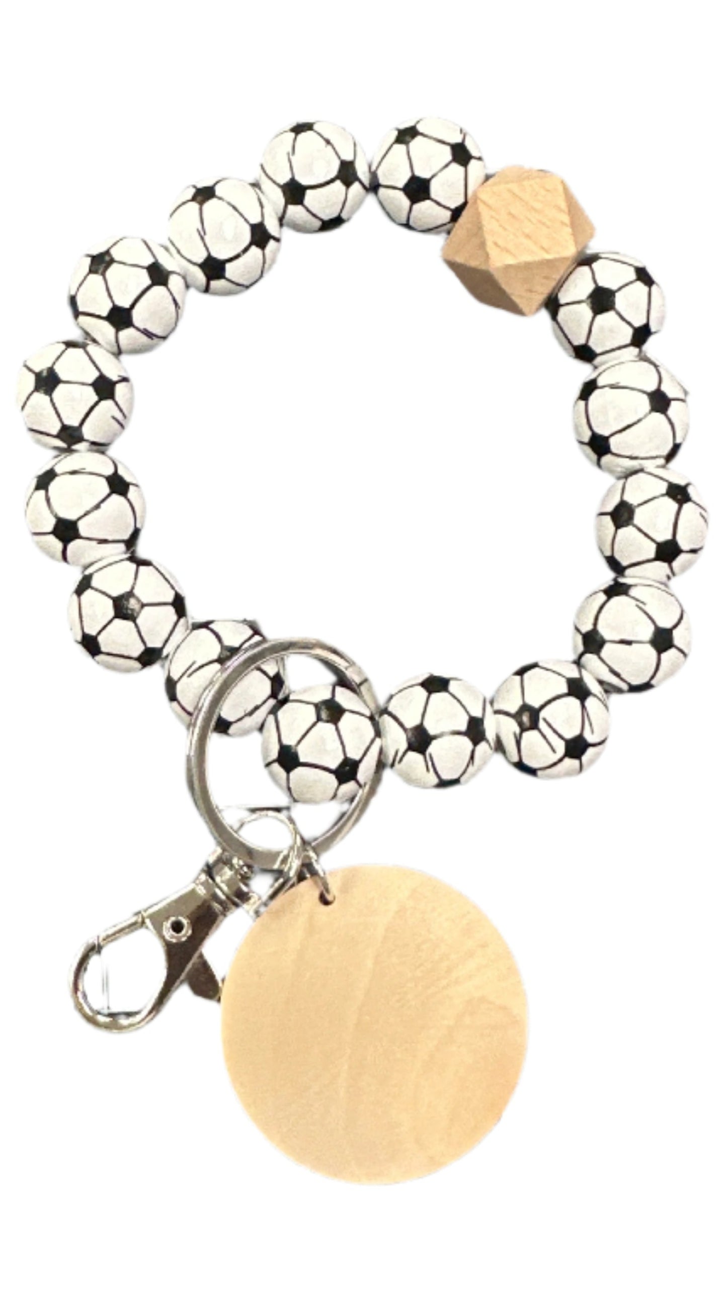 Wood Beaded Bracelet Sport Keyring