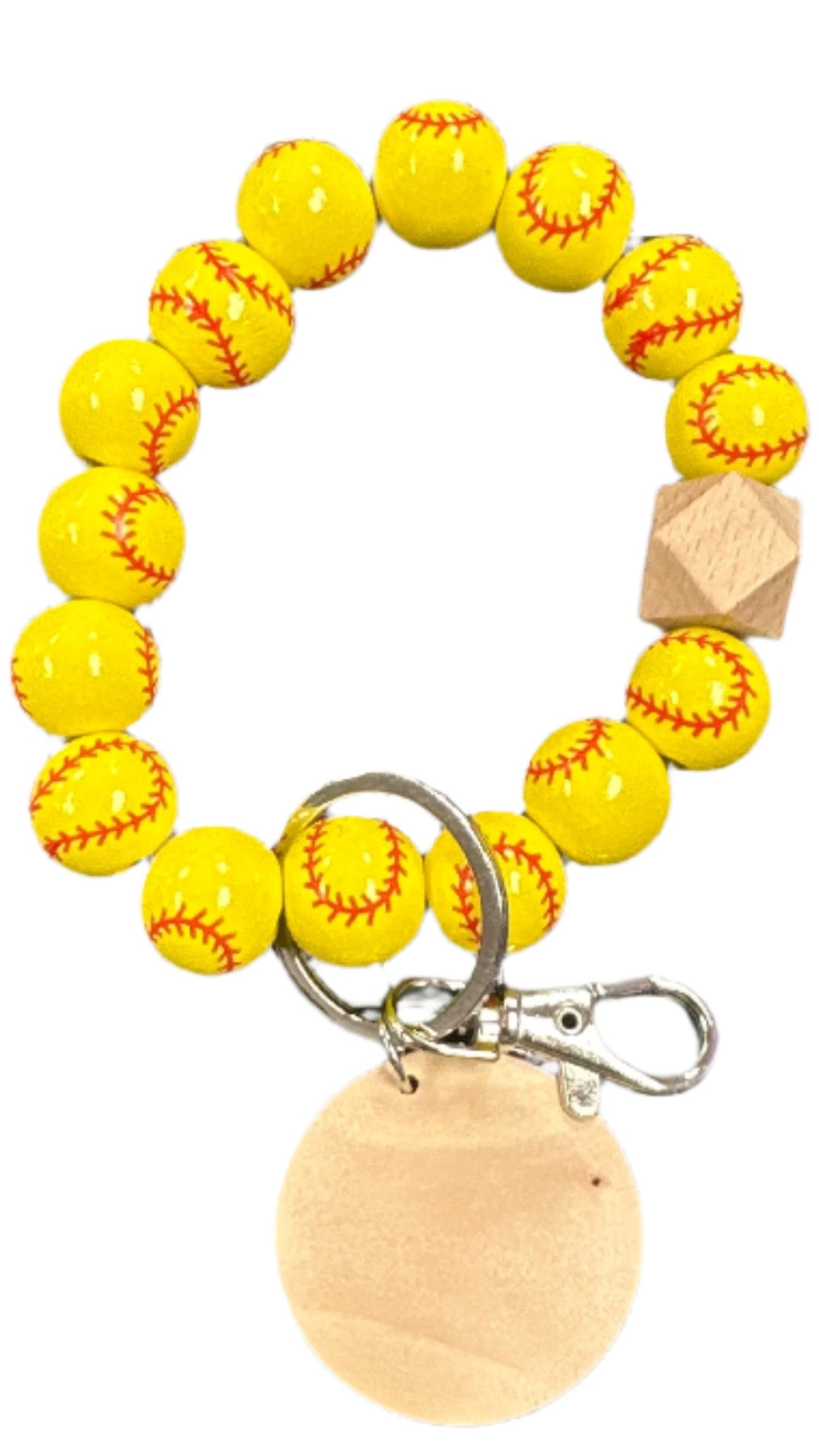 Wood Beaded Bracelet Sport Keyring