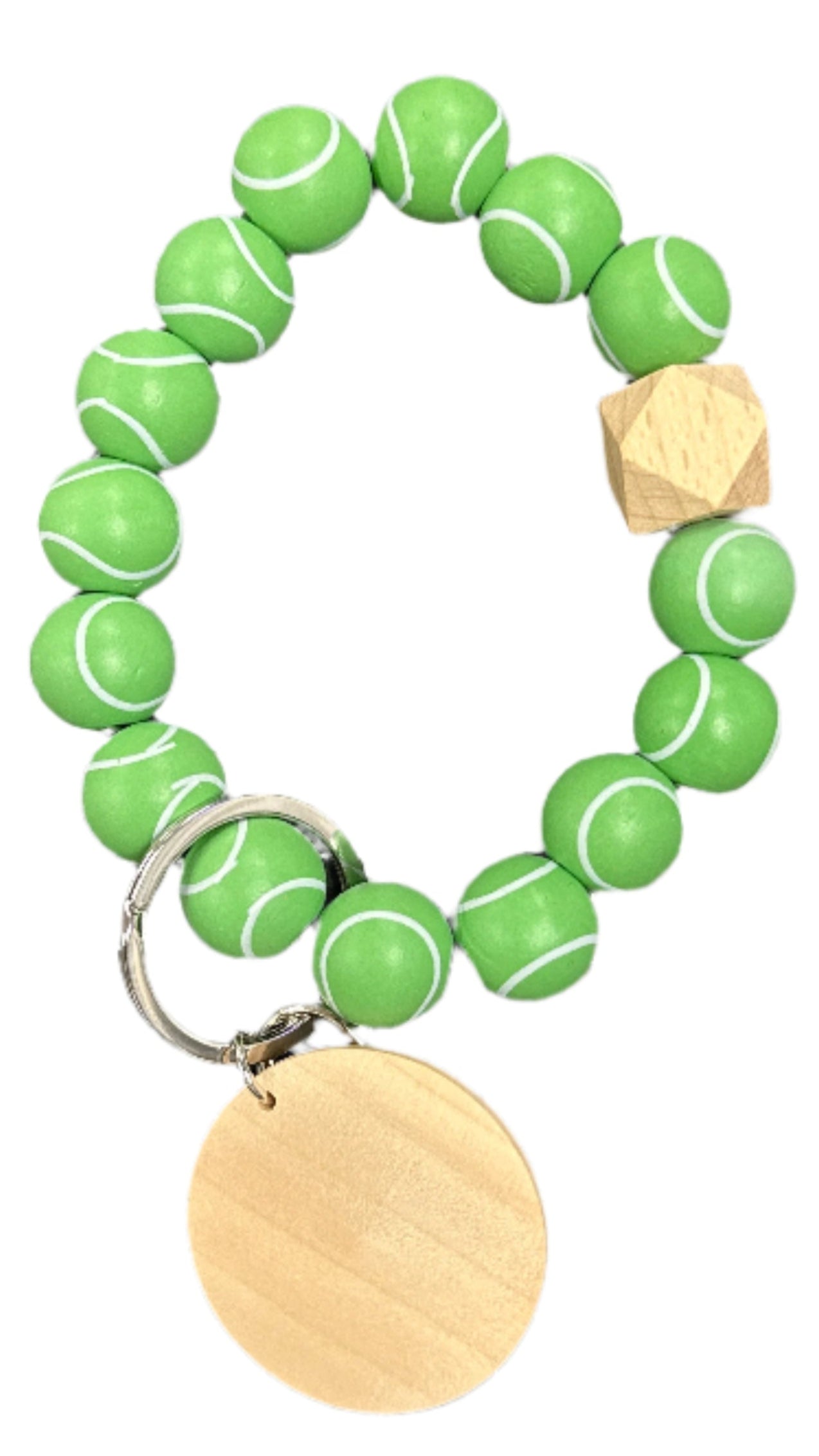 Wood Beaded Bracelet Sport Keyring