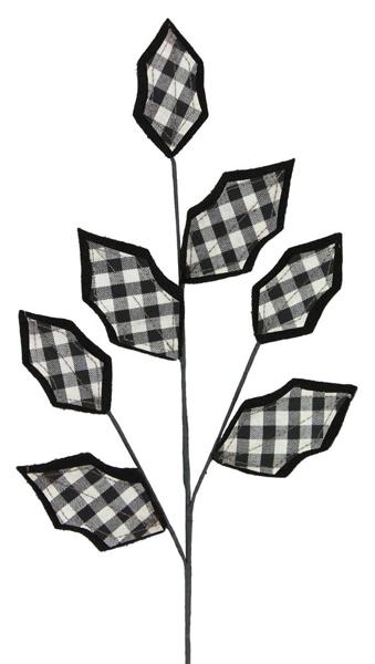 28"L Felt/Check Holly Spray: Black/White