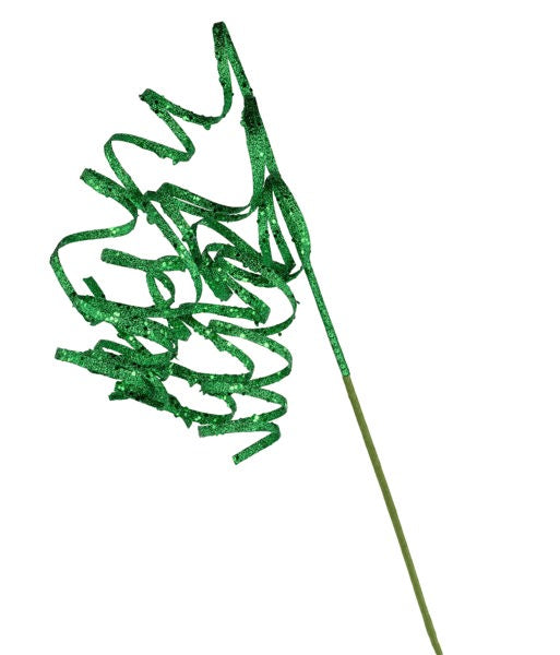 31"L Curly Glitter Ribbon Spray: Green