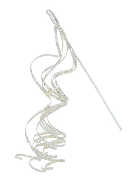31"L Curly Glitter Ribbon Spray: Ivory