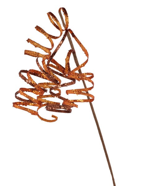 31"L Curly Glitter Ribbon Spray - Brown/Rust/Orange