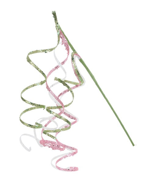 31"L Curly Glitter Ribbon Spray - Green/Pink/White
