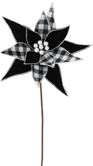 19.5" Velvet/Plaid Poinsettia Stems