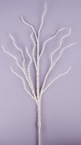 31"L Glitter Twig Spray: White