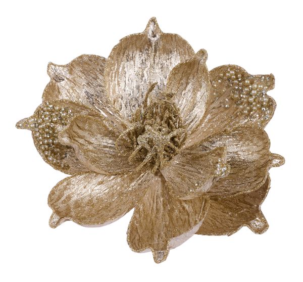 7"DIA Metallic/Glitter Magnolia w/ Clip Champagne