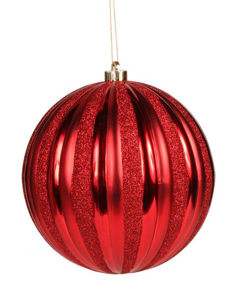 6" (150mm) Vertical Stripe Ball Shiny Matte Glitter Red