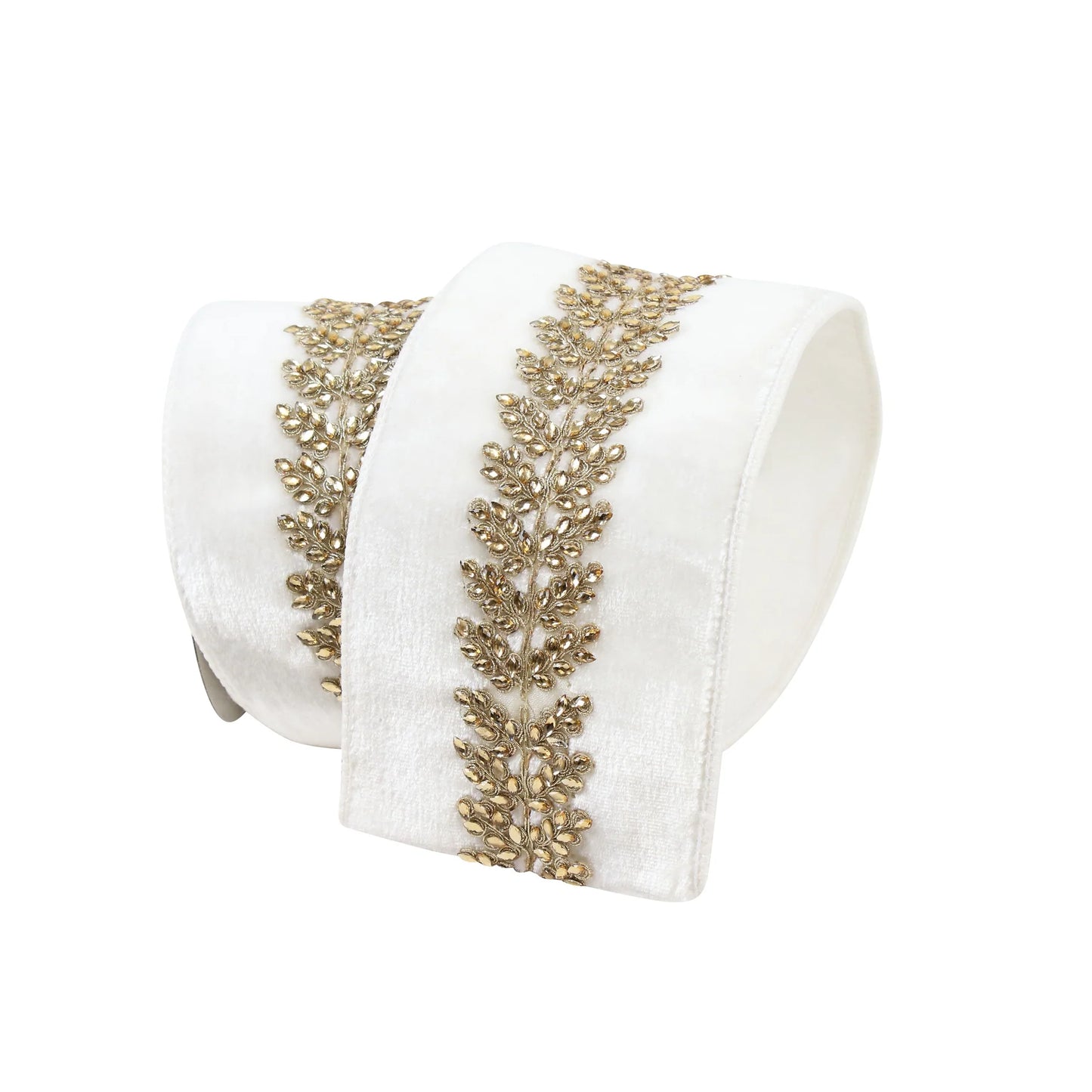 Farrisilk 4"x 5yds Royal Vine Rhinestones Ribbon Ivory