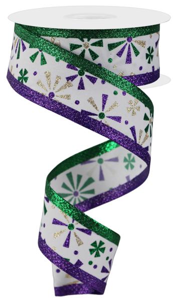1.5" Mardi Gras Vintage Pinwheels/Metallic Ribbon (10 Yards)