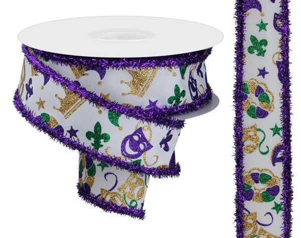 1.5" Mardi Gras Pattern/Tinsel Ribbon (10 Yards)