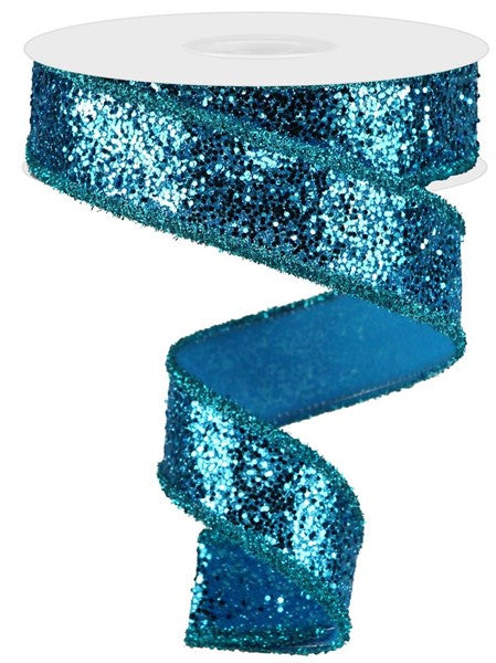 1.5" Large Glitter w/Trim Ribbon: Turquoise (10 Yards)
