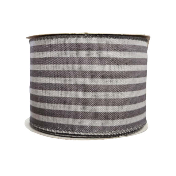 2.5" Horizontal Small Striped Ribbon: Grey & White (10 Yards)