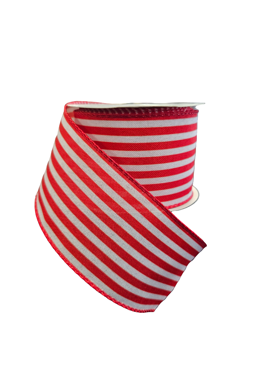 Horizontal Small Striped Ribbon 2.5" x 10 yard Red and White