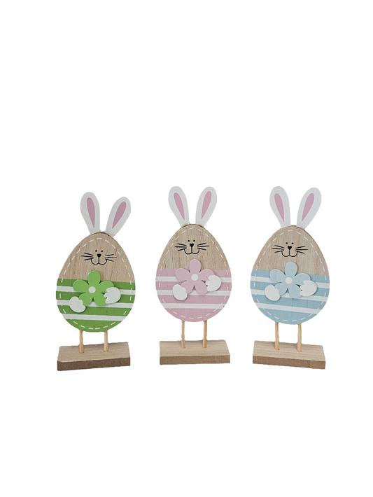 7" Easter Wooden Egg Shaped Bunny