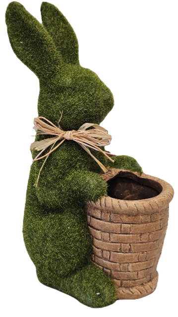 9" Green Flocked Bunny Ceramic