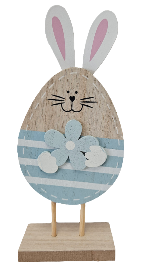 7" Easter Wooden Egg Shaped Bunny