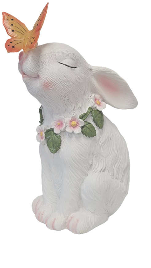 9.5" Solar Light Garden Figurine Rabbit w/ Butterfly