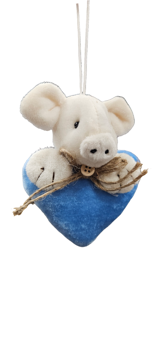5"H Fabric Pig On Heart W/Hanger: Assortment