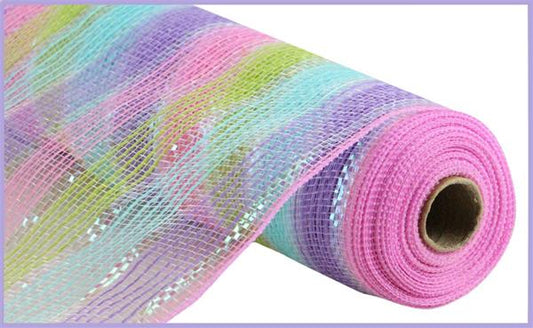 10.25" Faux Jute/Shiny Stripe Mesh:  Pastel Rainbow (10 Yards)