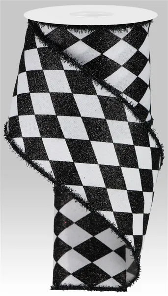 4" X 10yd Harlequin Check/Tinsel