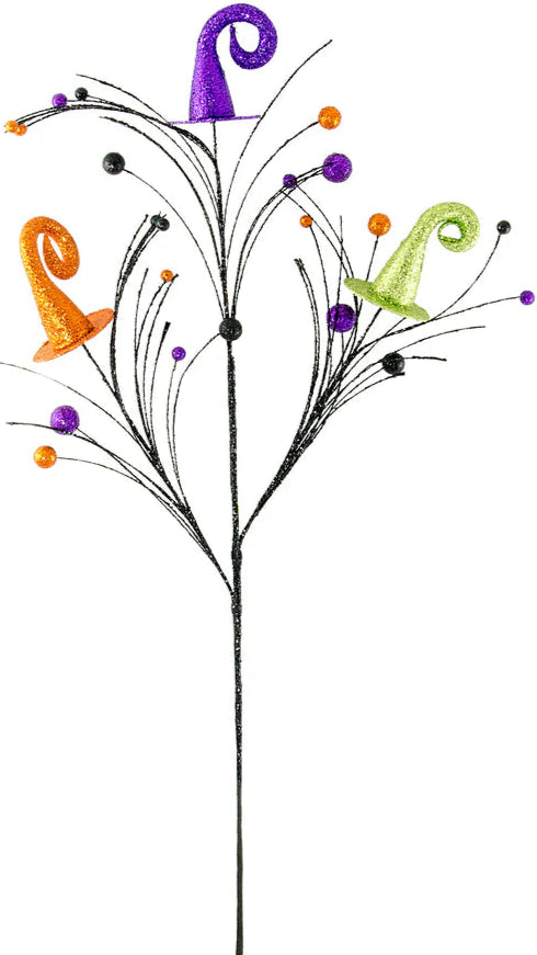 32" Glitter Halloween Witch Hat Spray: Orange, Lime, Purple